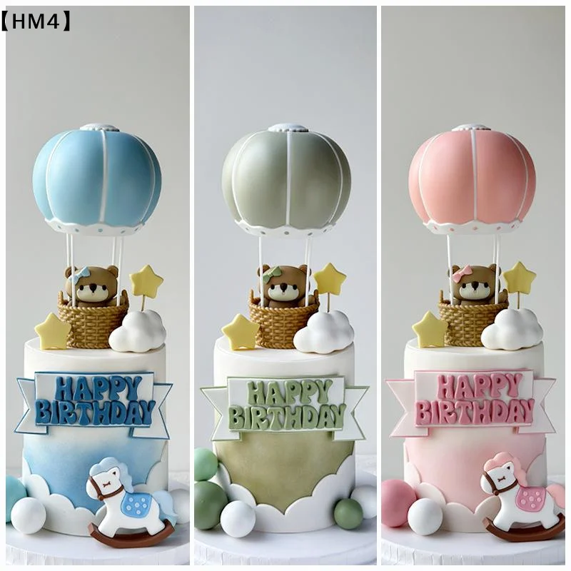 〔HM4〕Blue Pink Hot Air Balloon Cake Topper Gender Reveal Party Cake Decoration Boy Girls Birthday Party Supplies Baby Shower