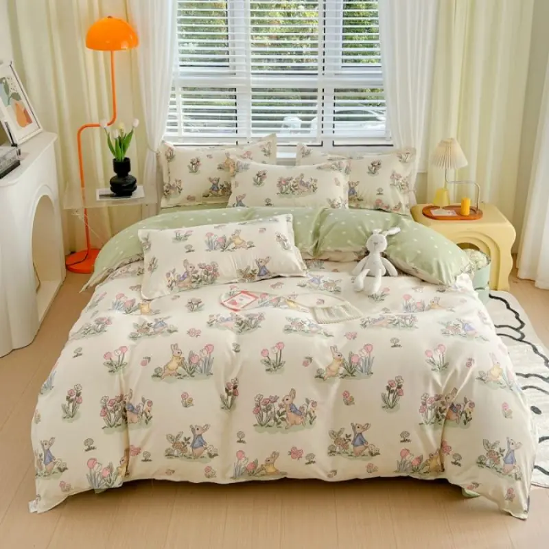 

100% Cotton Floral Breathable Duvet Cover with Zipper Closure & Corner Ties 4pcs Wildflower Comforter Cover Sets Queen King Size