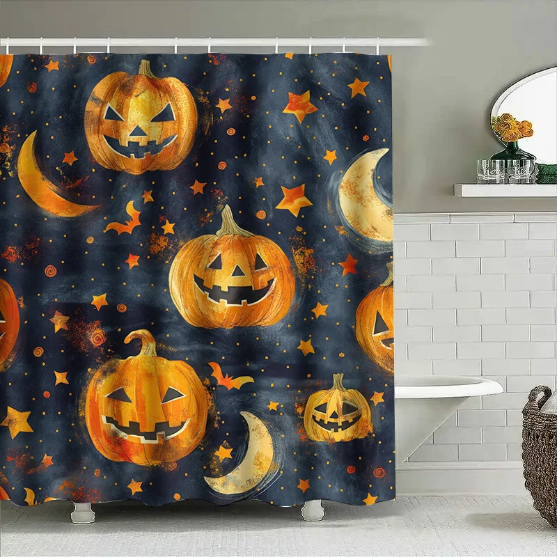 

Tuniu Хэллоуин Звездная Луна занавеска декор для ванной комнаты жуткий темно-оранжевый тыквенная сетка занавеска для душа