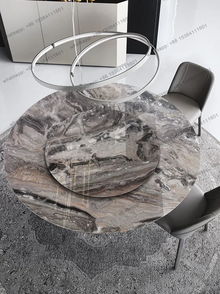 Dining table Venice brown marble round table modern simple light luxury round high-end