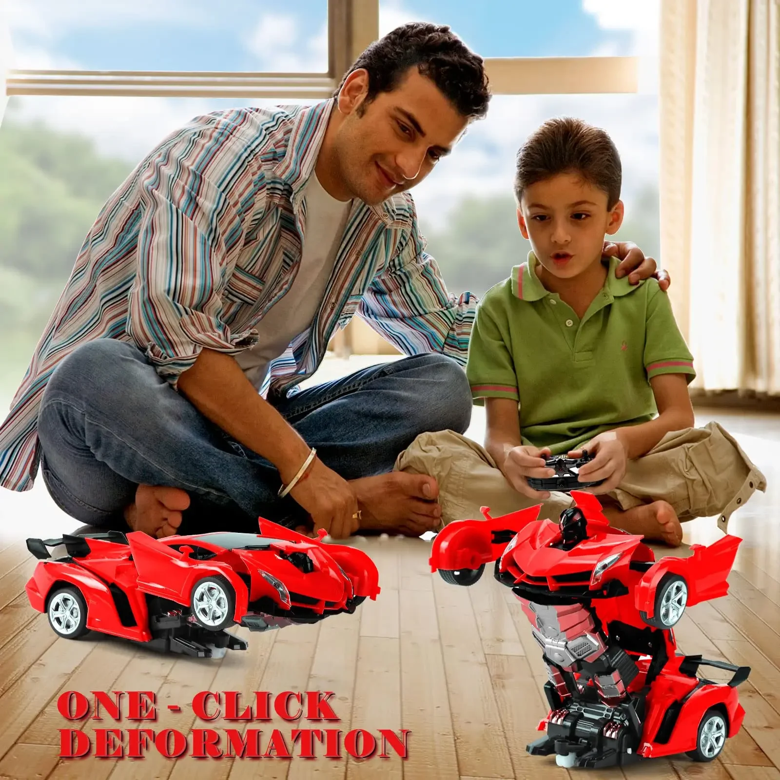 2-em-1 rc transformando carro robô brinquedo mini veículo de deformação de controle remoto com luzes som corrida crianças presente haste educacional