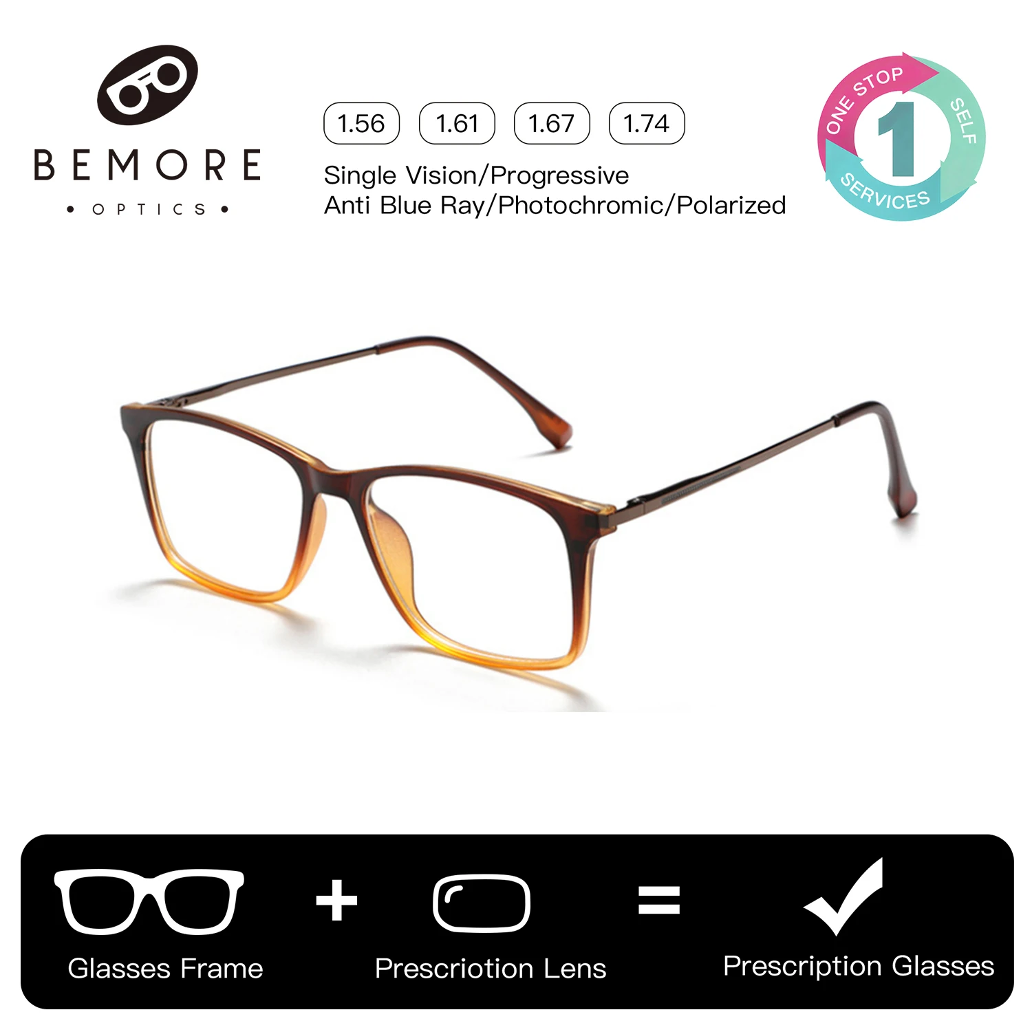 

BEMORE Women Rectangle Clip on Prescription Eyewear Acetate Polarized UV400 Sunscreen Goggles Myopia Optical Glasses Dioptric