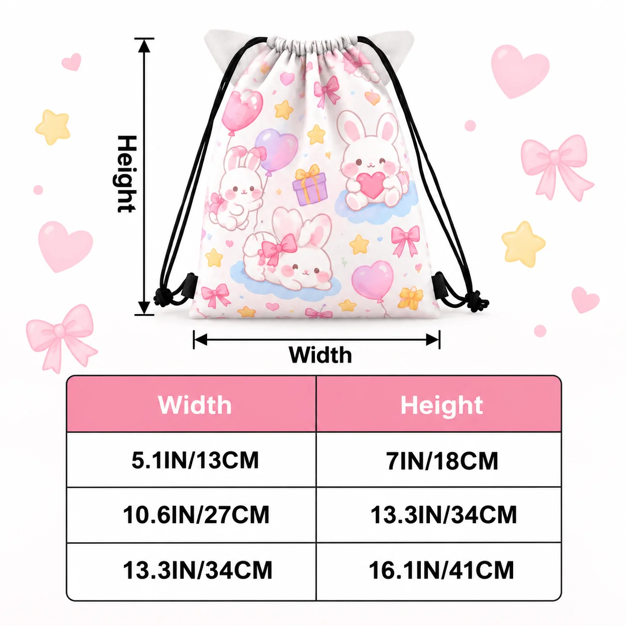 Custom Bag Pattern Animal Ear Drawstring Bag Pongee Cute Japanese‑Style Crossbody Handbag Adjustable Sizing Sweet Macaron Color