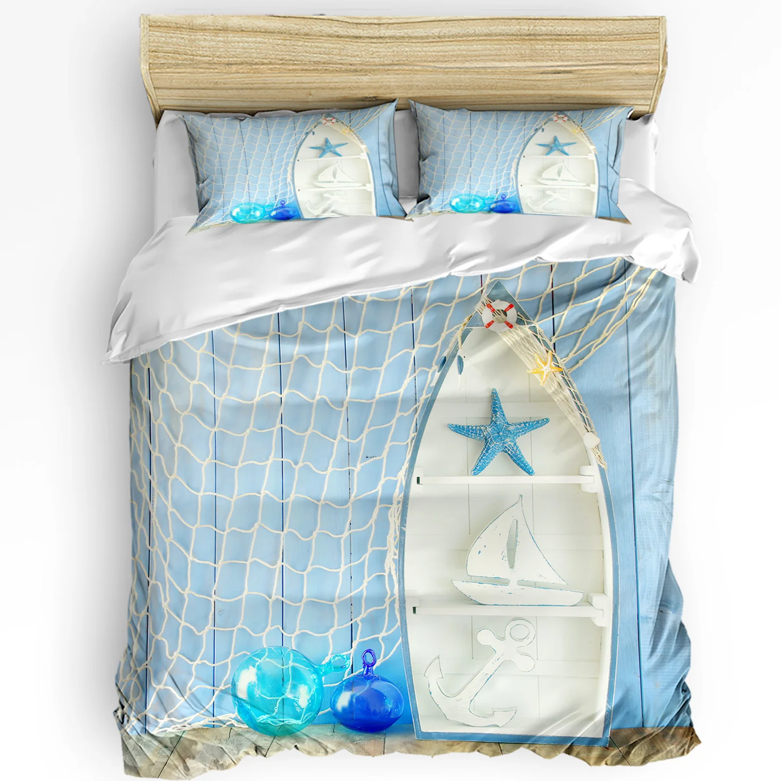 البحر الأبيض المتوسط قارب خشبي طقم سرير 3 قطعة الفتيان الفتيات غطاء لحاف المخدة الاطفال الكبار غطاء لحاف طقم سرير مزدوج المنسوجات المنزلية #2