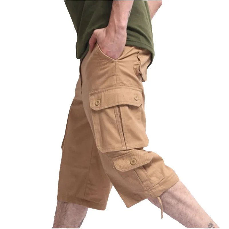 Calça masculina com sete divisões de trabalho, algodão solto tamanho grande, shorts Five Points, bolso múltiplo, tendência, novo, 2023