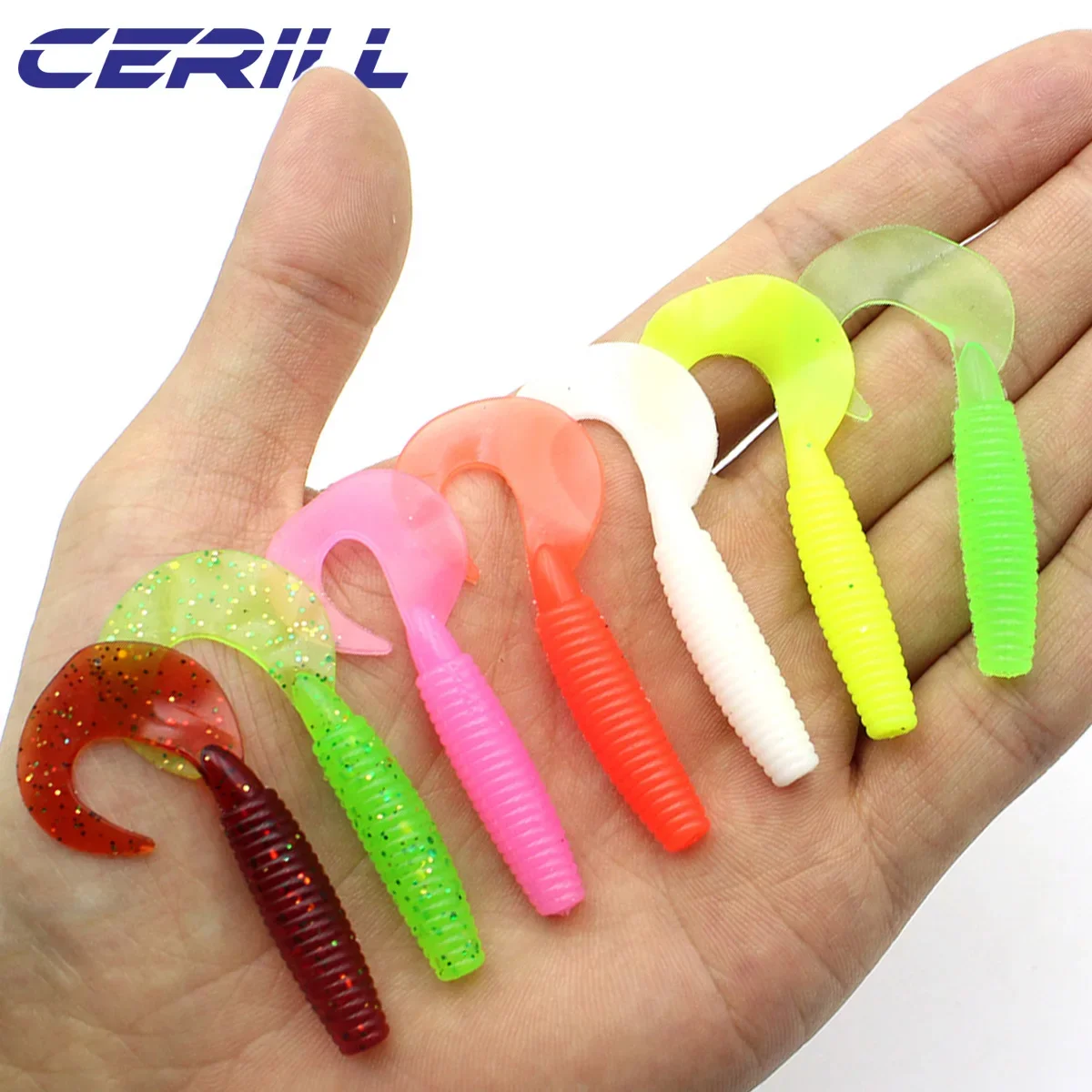 Cerill 10pcs/bag 55mm Flexible Soft Fishing Lure Volume Tail Grub Silicone Bait Jigging Swimbait Artificial Worm Carp Bass