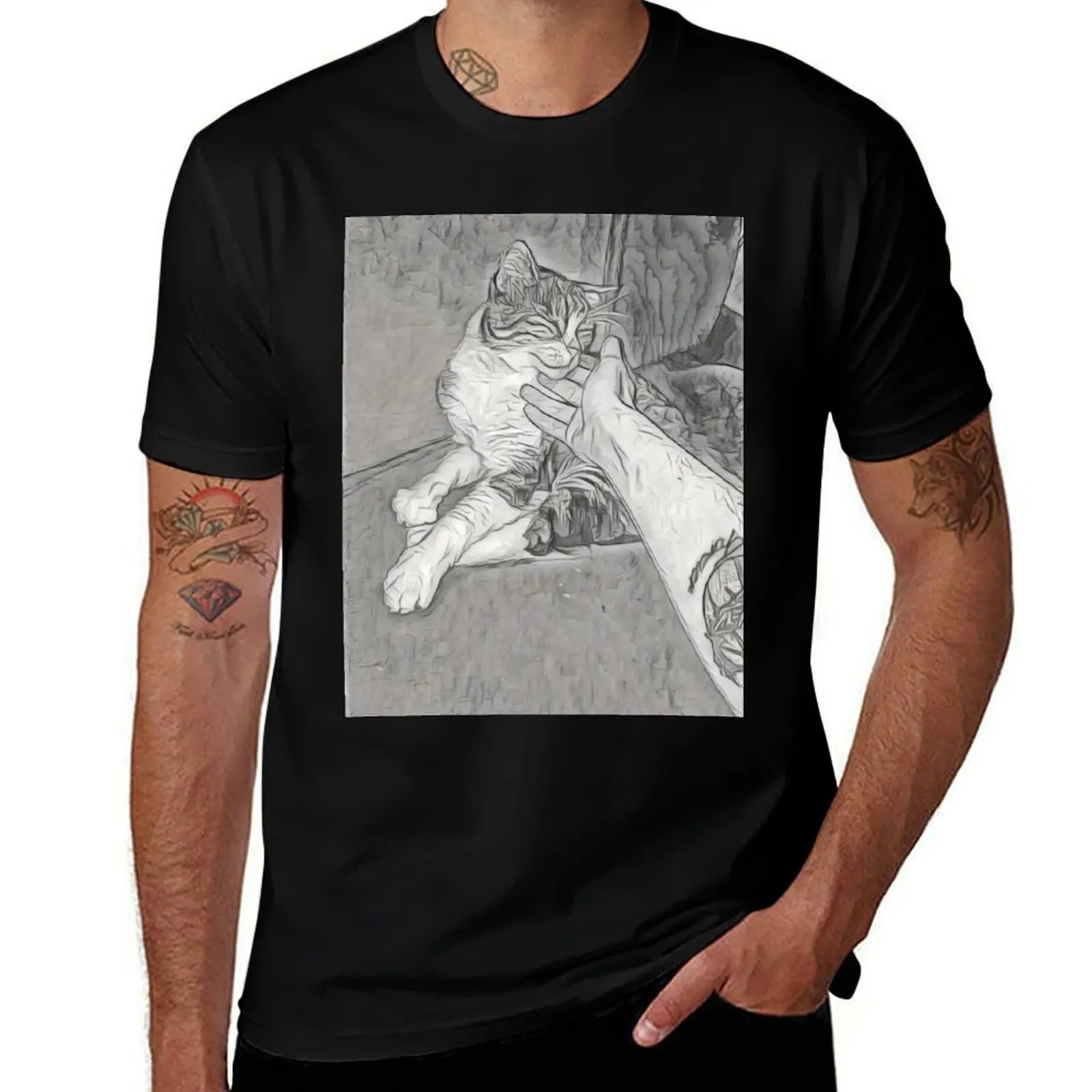 

Sketched Cat T-Shirt Personalized t-shirt cute tops sublime blue archive mens workout shirts