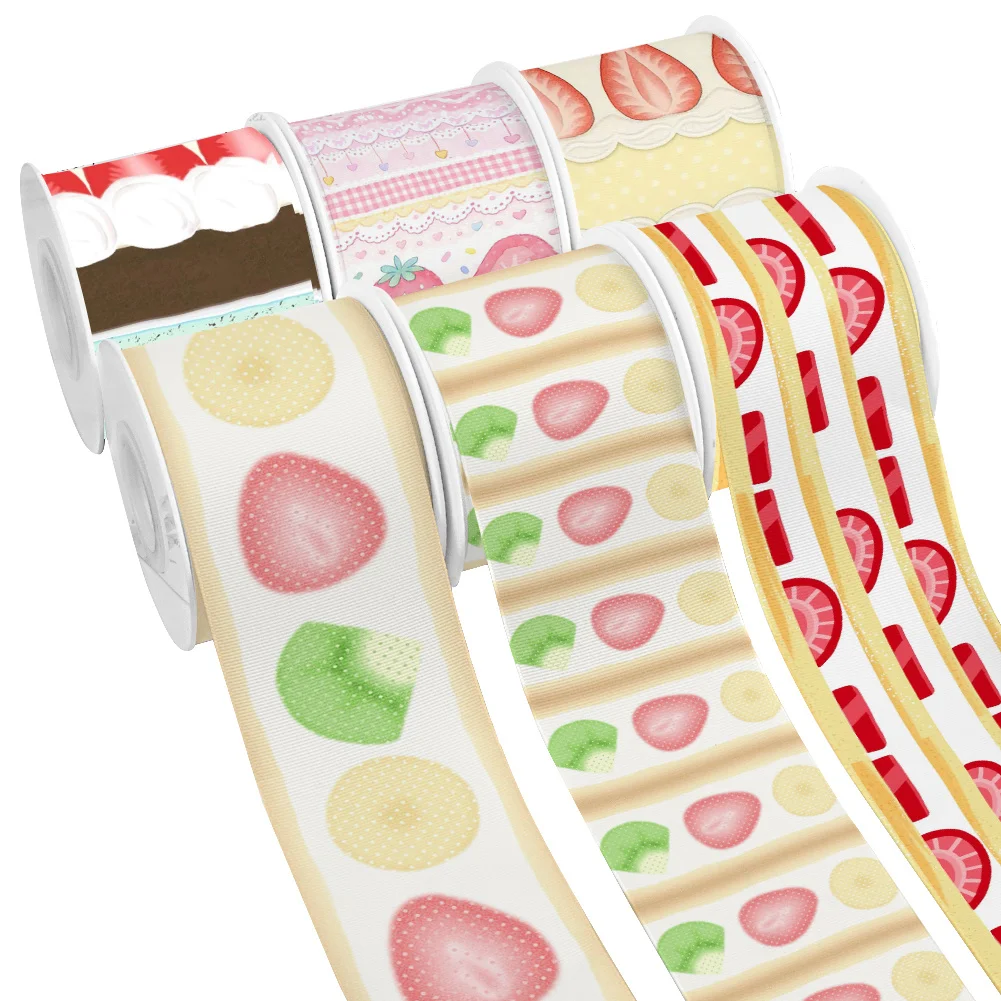 Dessert Food Cake Printed Grosgrain Ribbon for Cheer Bows DIY Girl Headwear Hair Bows Satin Ribbon