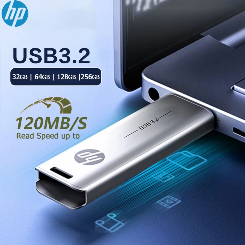 HP USB3.2 Flash Drive High Speed X796W Metal Pendrive 32GB 64GB 128GB 256GB U-disk for Computer Office Mobile Phone