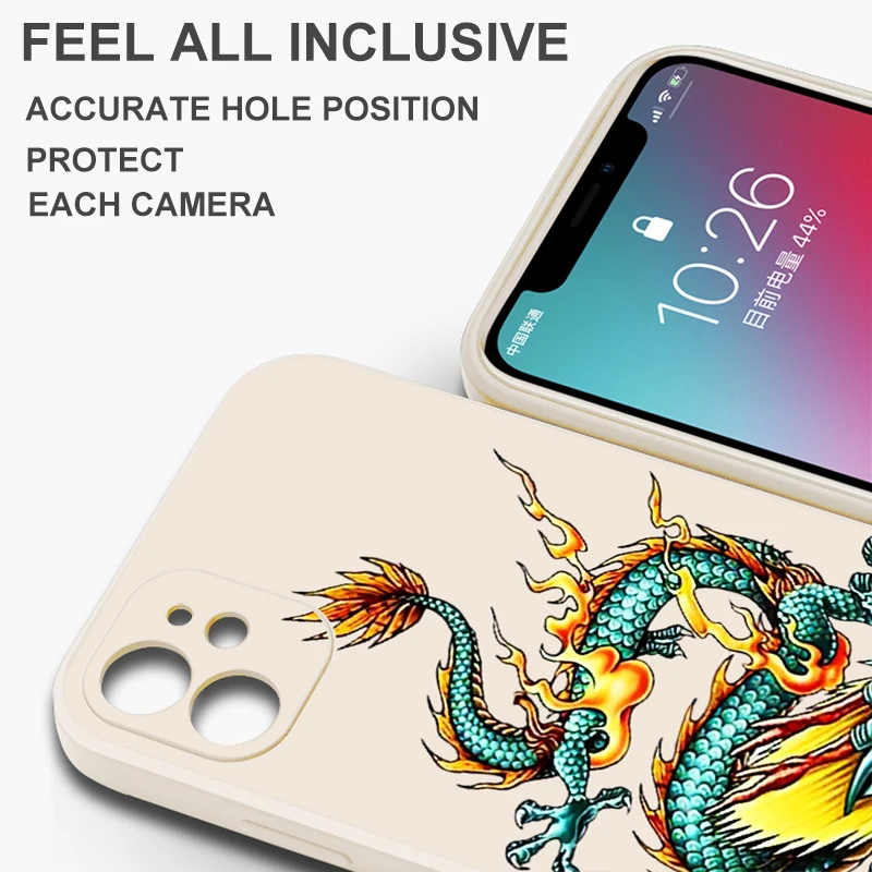 Chinese Divine Dragon For iPhone 15 14 7 8 Plus 13 12 11 Pro XS XR XS Max 13 12 Mini Phone Case Funda Liquid Silicone Back