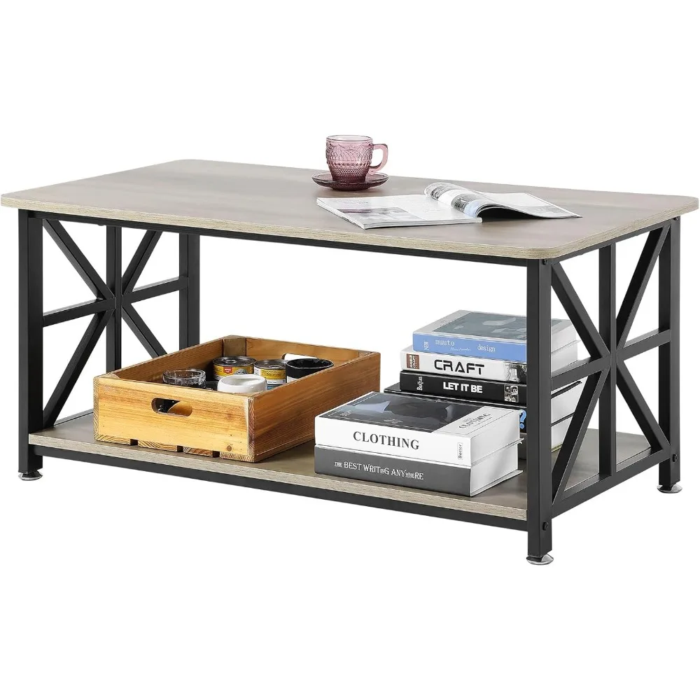 

40" Rustic Farmhouse Coffee Table with Open Storage, Brown & Black for Living Room, Bedroom