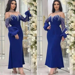 Customized High Tassel Middle Eastern Dress Prom Gown Ankle-Length Long Sleeve Backless فساتين سهرة فخمه Illusion Evening Party