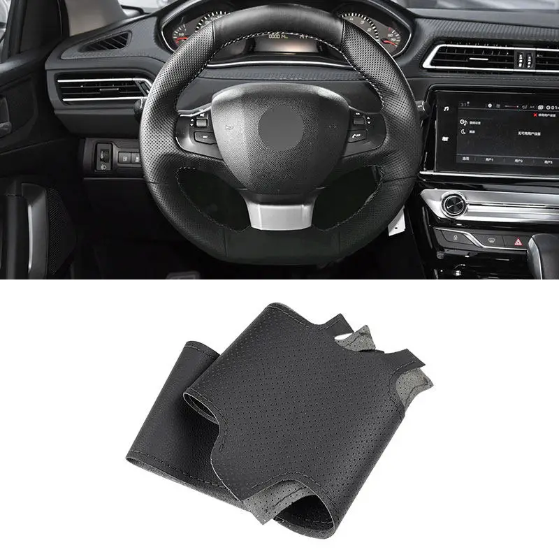 Braids on Car Steering Wheel For Peugeot 308 2014 2015 2016 2017 2018 2019 2020 Black Perforated Microfiber Leather Cover Trim