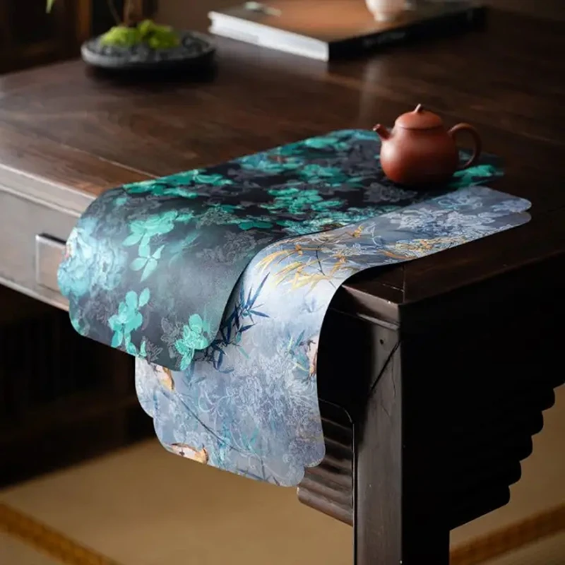Tea Table Mat Ancient Style Table Cover Double Sided Waterproof Anti Slip Dry Brewing Table Runner for Tea Ceremony Home Decor