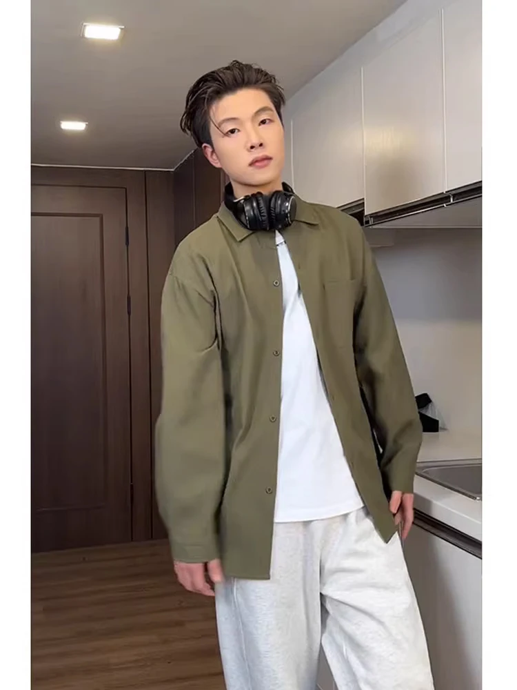 

Casual Long Sve Men's irt Youthful Drapey een Vertical Stripes Autumn Top Breathable Stand Fit Polyester Fiber