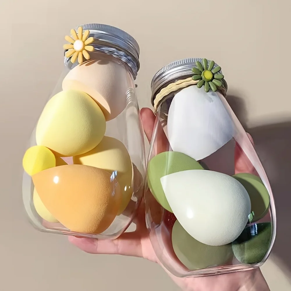 Set di 6 spugne per trucco con barattolo di stoccaggio Spugne per trucco senza lattice Soffio per dita Soffio cosmetico per fondotinta bagnato e asciutto a doppio uso