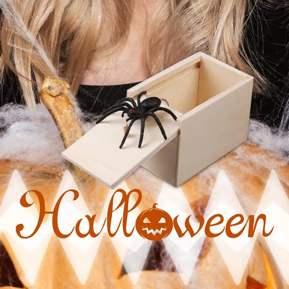 Ragno Gadget in legno Novità Scherzo in legno Spider Spaventa Scatola Divertente Trucco Gioca Scherzo Gag Giocattolo Vacanze di Halloween Spaventoso Horror Giocattoli