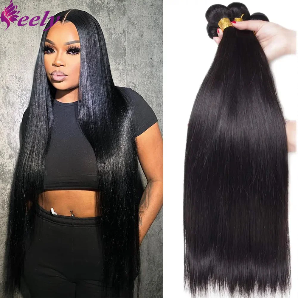 Straight Human Hair Bundles 100% Unprocessed Brazilian Virgin Real Bundles Human Hair Extensions 30 Inch For Woman Natural Color