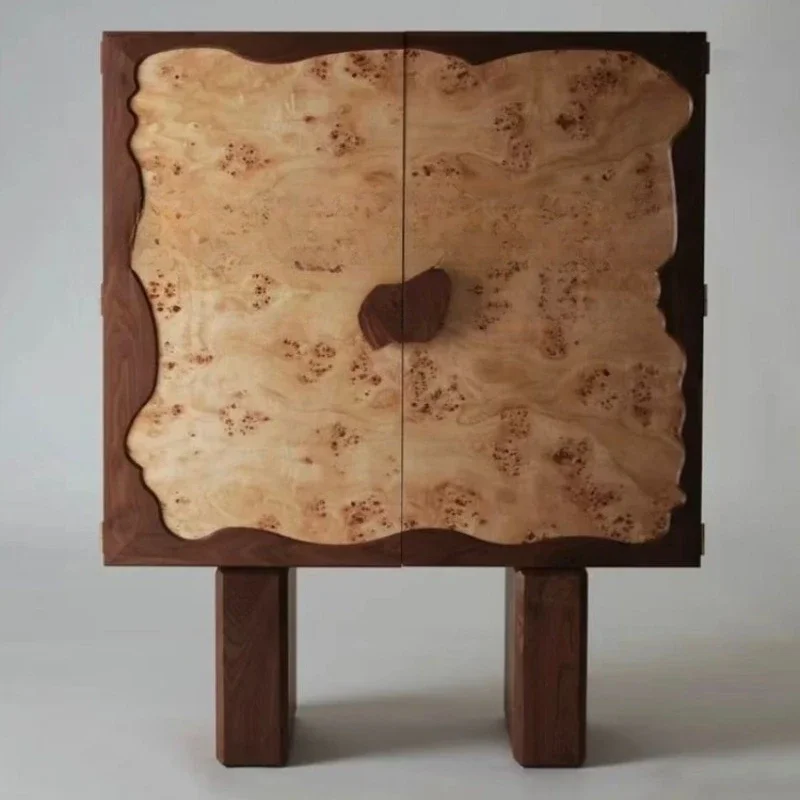 

Medieval solid wood dining side cabinet designer retro porch cabinet foyer decoration walnut storage home