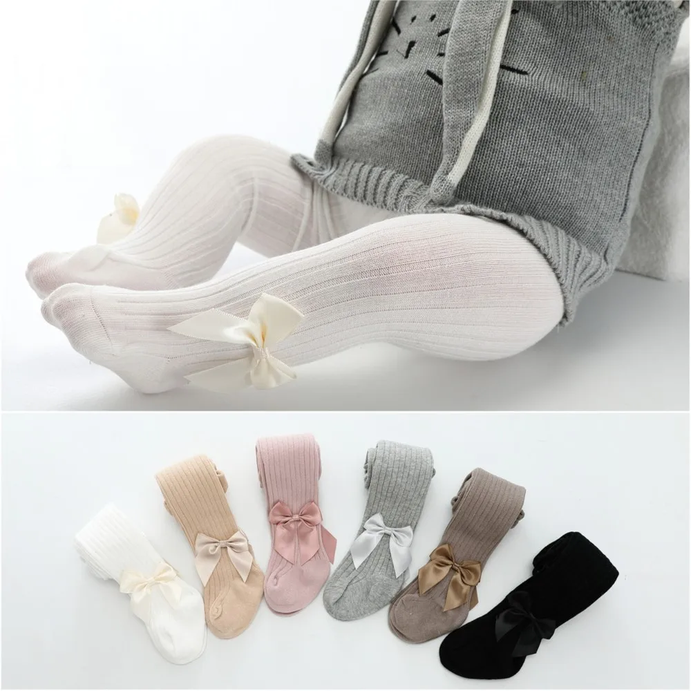 Children's socks cotton spring and autumn new big bow baby pantyhose princess wearing cute girl leggings outside the wind.