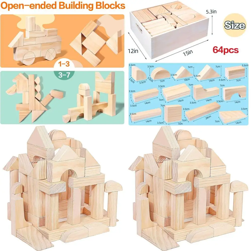 Set di blocchi da costruzione in legno per bambini: giocattoli educativi prescolari con contenitore, regalo ideale per bambini dai 3 anni in su