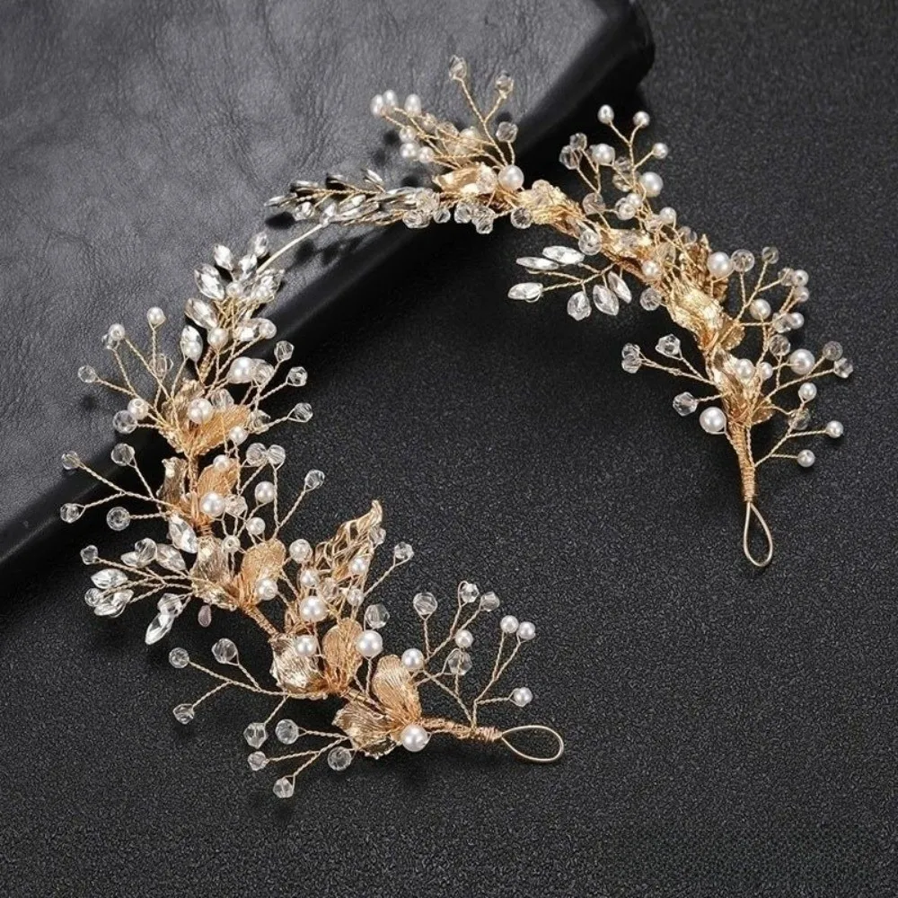 

Elegant Beaded Bride Wedding Tiaras Flower Rhinestone Bridal Headwear Pearl Alloy Flower Headbands Female Decoration