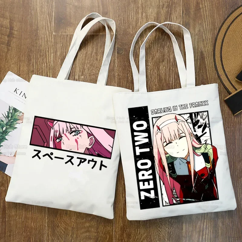 ZERO TWO Anime Shopping Bag Shopper Eco Canvas Cotton Shopper Darling in the Franxx Bolsas De Tela Bag Shoping Reusable Sacolas