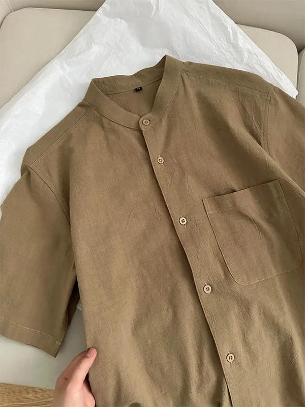 

Новая мужская летняя тонкая рубашка-кардиган из хлопка и льна с воротником хенли, дышащая, с коротким рукавом, в китайском стиле