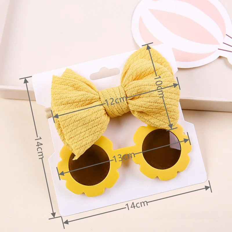 New Children's headdress Children's cotton striped bow headband Baby hair tie sunglasses two-piece suit 5 colors