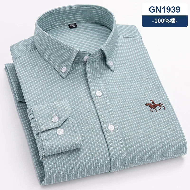 6XL 100% cotton men\'s long sleeve shirt Spring and Autumn Oxford woven non-ironing casual high quality breathable plus size