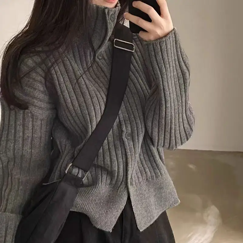 

Korean Autumn Winter Retro Y2K Single-breasted Turtleneck Warm Sweater Trendy Personality Women's Street Knitted Cardigan Jacket