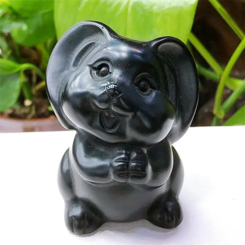 

7CM Natural Black Obsidian Cartoon Rabbit Carving Healing Crystal Feng Shui Aesthetic Room Decor Reiki Gift 1pcs