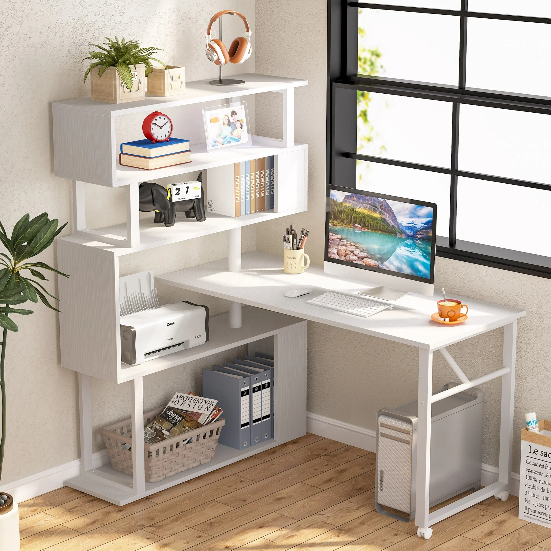 

we-Tribesigns Metal Frame L Shaped Corner Workstation Wood Computer Laptop Desk for Home Office Writing Student Tables#