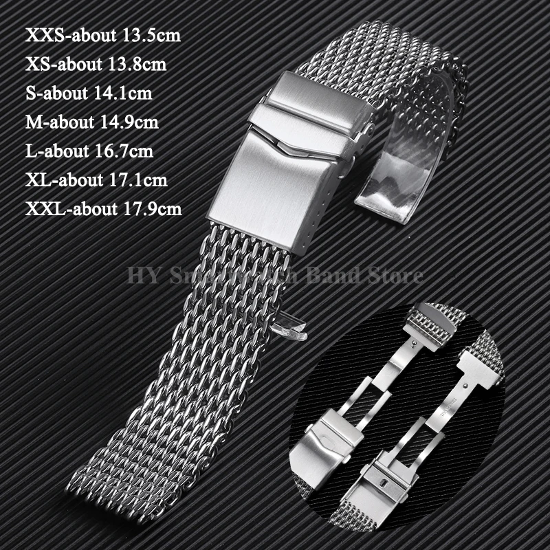 18mm 20mm 22mm Milanese Shark Watch Strap for Seiko for Omega Wrist Band 4.0mm Mesh Steel Band Luxury Men Bracelet Folding Clasp