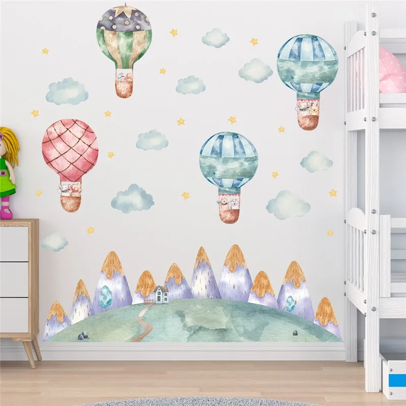 

Cartoon Animals Travelling On Balloons Wall Stickers For Kids Bedroom Decoration Scenery Mural Art Diy Home Decals Pvc Posters