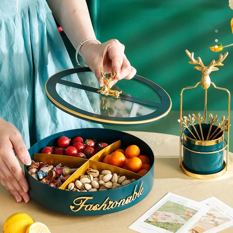 European-style Fruit Tray Home Living Room Coffee Table Snack with Lid Dried Candy Box Divided