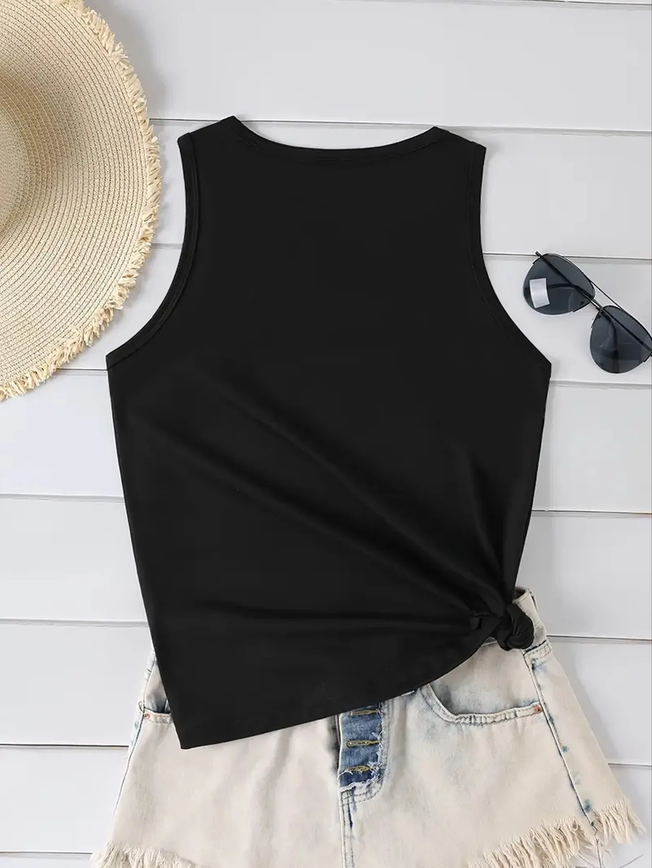 A with Braided Hair Wearing A Motorcycle Print Tank Tops Women's Fashion Crew Sleeveless Vest T Shirt 90s Graphic Clothes Femme