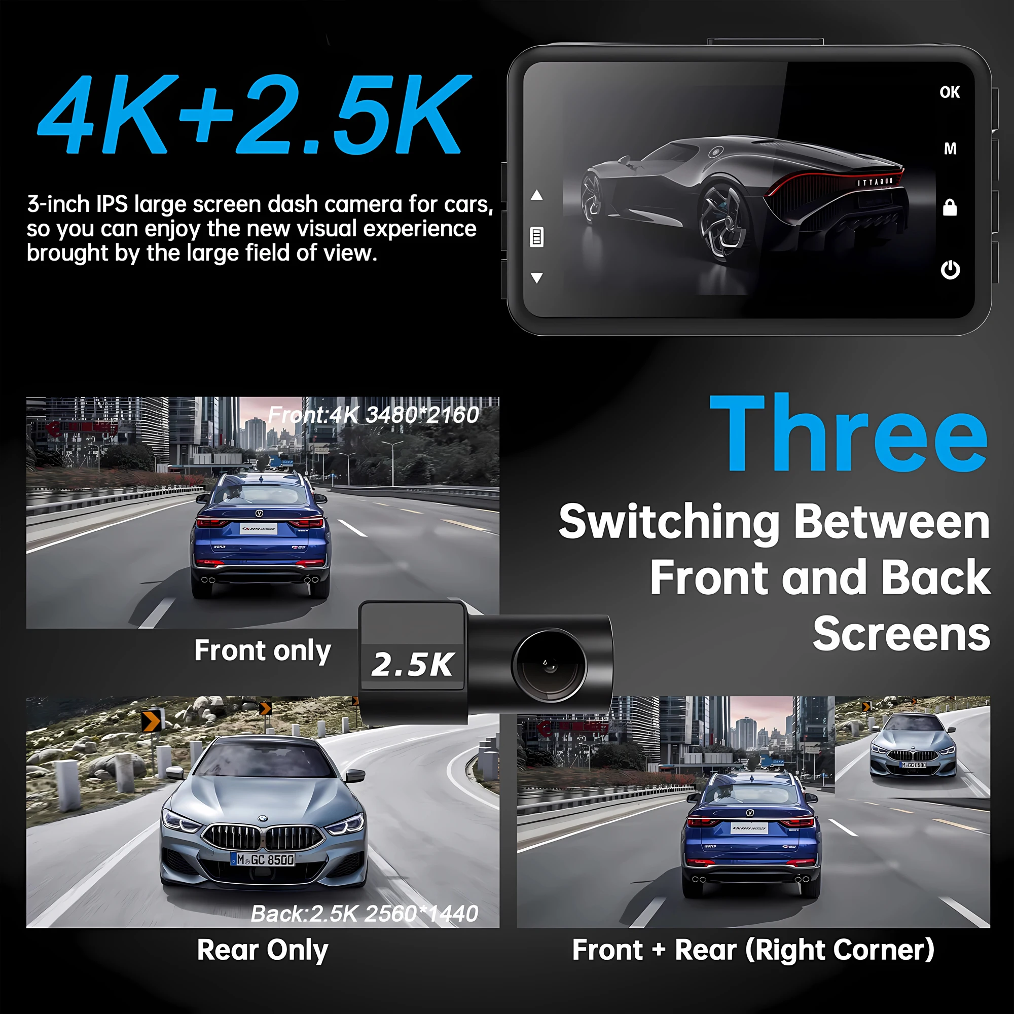 4K WIFI GPS Dash Cam Mini CAR DVR Driving Recorder Front and Rear Dual Lens 2.5K Black Box Camera Night Vision Parking Monitor