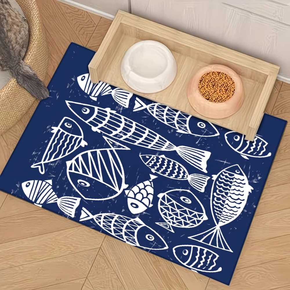 

Fish Pattern Print Design Blue Non-Slip Pet Feeding Mat,Pet Supplies, Splash-Proof And Anti-Slip Mat Mats Cats Dogs