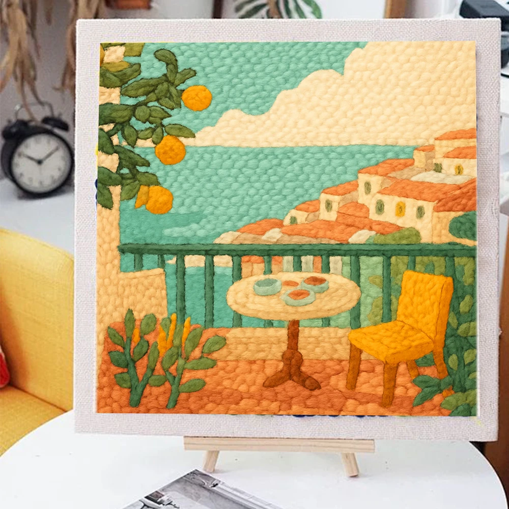 

25x25cm Punch Needle Embroidery Starter Kits Scenery Pattern for Beginners Handcraft Punch Needle Kits Embroidery Sewing Decor