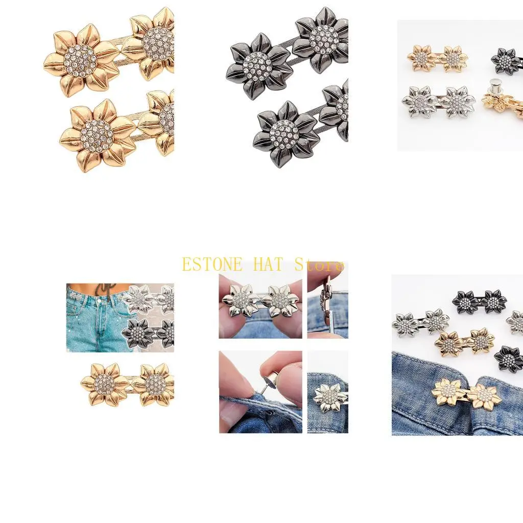 

49MF Украшенная драгоценными камнями застежка для брюк Съемный аксессуар с цветочным дизайном из сплава на талии