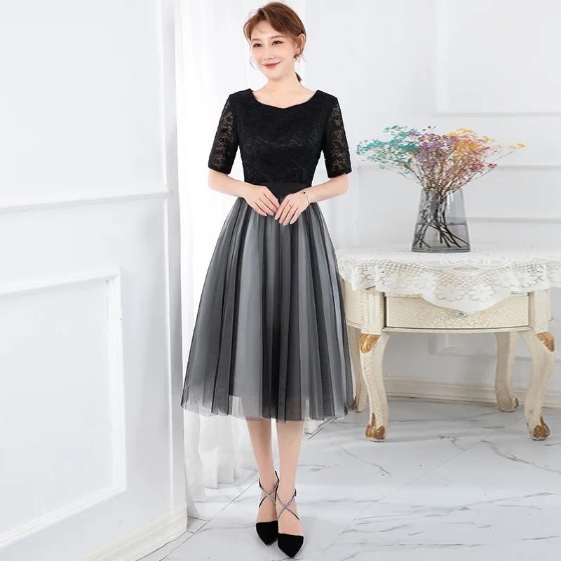 

Bla Evening Gown Midi Length Faionable Korean Japanese Sle Women's Dr for Parties Weddings Performances And Banquets