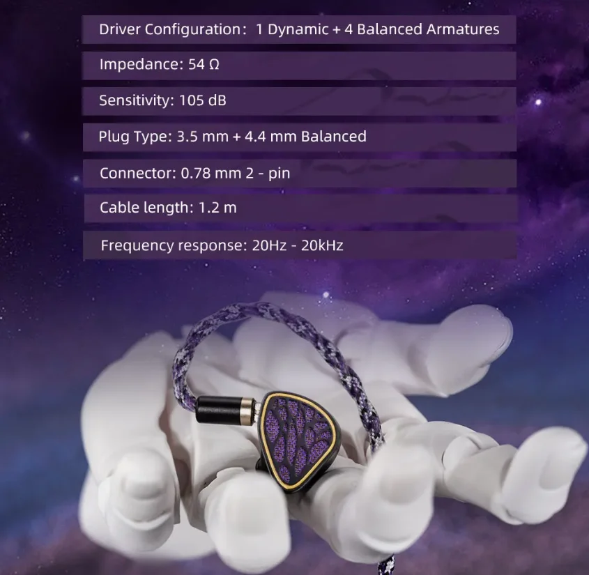 Kinera NOTT 1DD+4BA IEMs HIFI Earphones Wired In-ear Monitor Headphone With 0.78mm 2pin 3.5+4.4mm Detachable Plug Cable