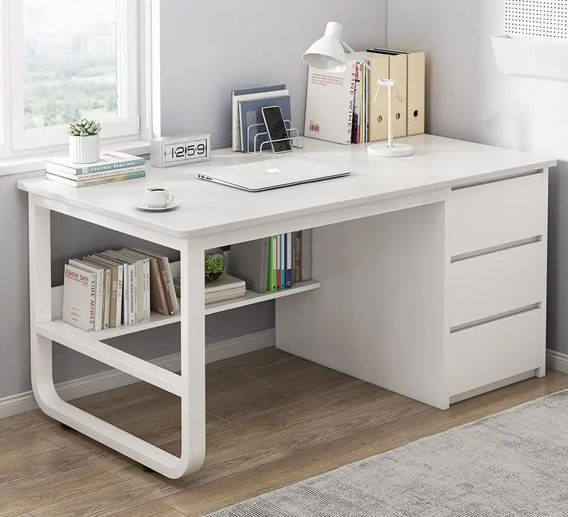 Modern eenvoudig houten bureau voor thuiskantoor slaapkamer ijzeren computertafel met lade kleine ruimtes groothandel gebruik meubilair