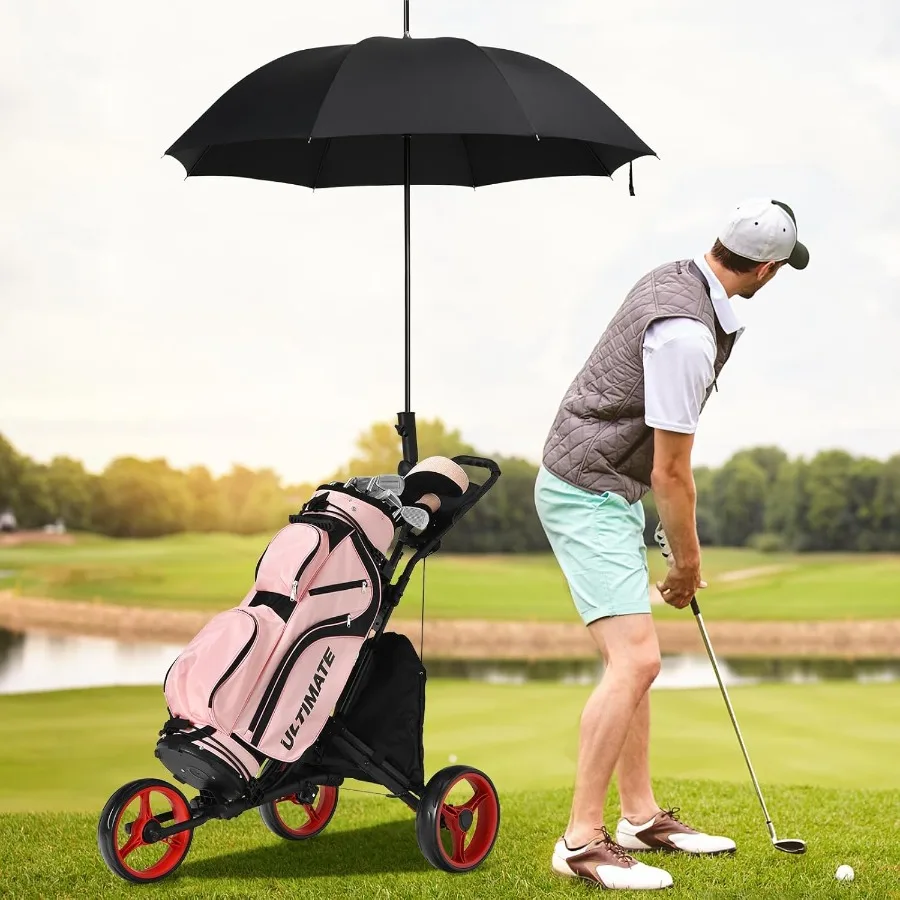 عربة دفع جولف ذات 3 عجلات مع إطار من الألومنيوم لسهولة النقل وتخزين الميزات وحزام مطاطي وحامل المظلة وحامل الكأس Sco #6