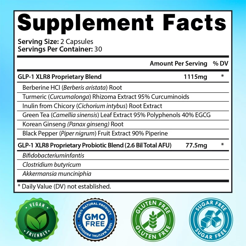 GLP-1 XLR8 Supplement | 26 Billion AFU Live Probiotic Akkermansia | Violin, Green, Integrated GLP1 Support, 60 Capsules