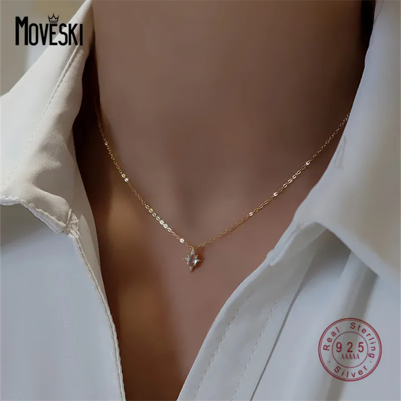 

MOVESKI 925 Sterling Silver Simple Sky Blue Zircon Pendant Necklace Women Luxury Glamour Birthday Party Jewelry Gift