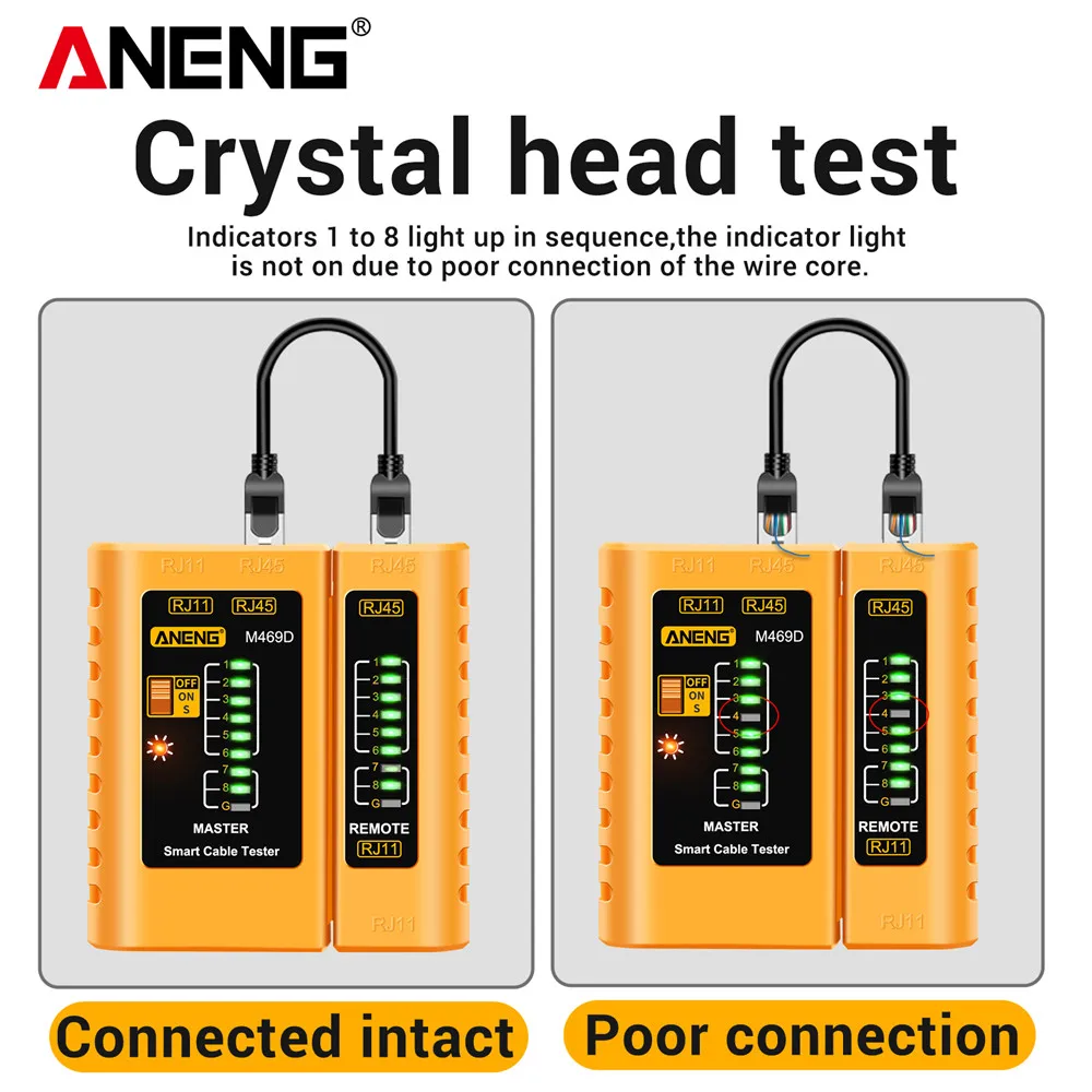 Cable Lan Tester Network Cable Lan RJ45 RJ11 RJ12 CAT5 UTP LAN Cable Tester Networking Tool Network Repair Detector ANENG M469D