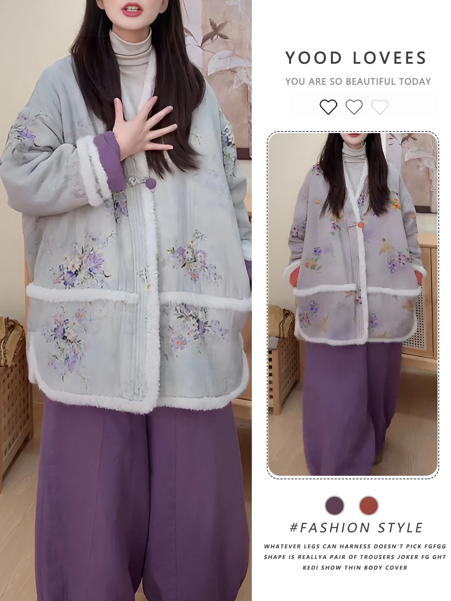 

Retro Ethnic Print Thickened Cotton Jacket Women's Winter Double-sided Wear Loose Outerwear Coat Korean Style Long Sleeve V-neck