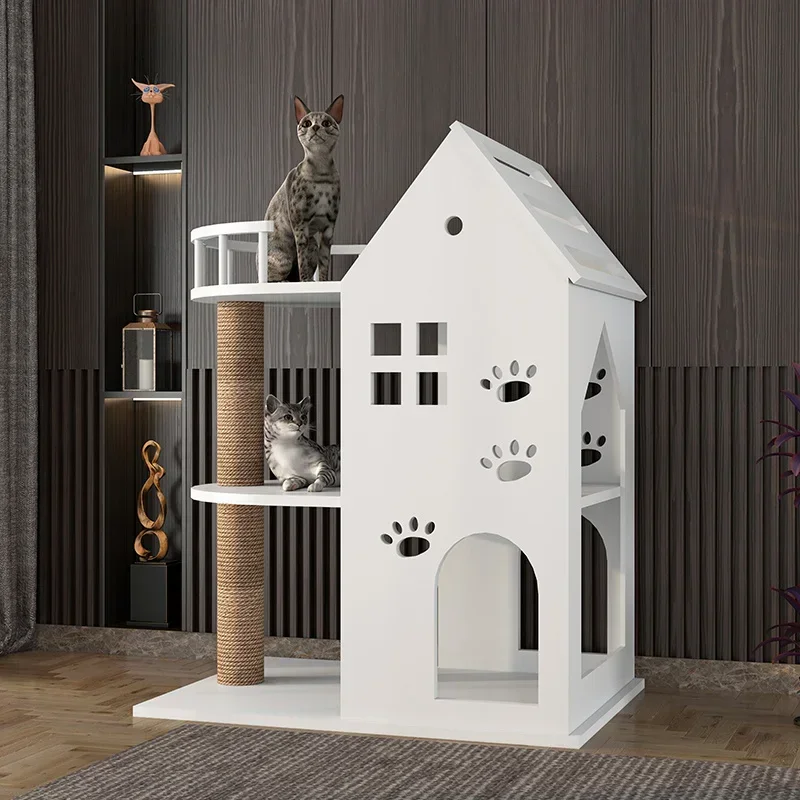 

Cat Tree House Climbing Frame Cattery Wooden Cat Villa Toy House Castle Space Capsule Climbing Pole Condo Tower Furniture